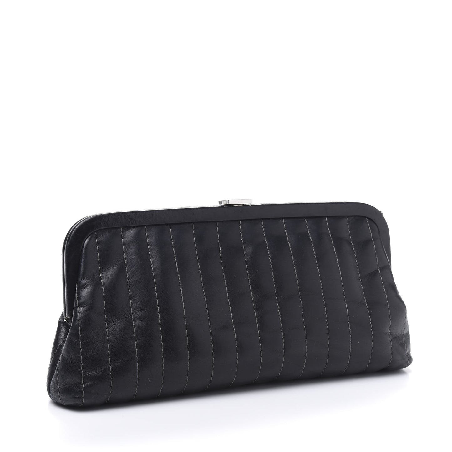 Lambskin Vertical Quilted Mademoiselle Clutch Black