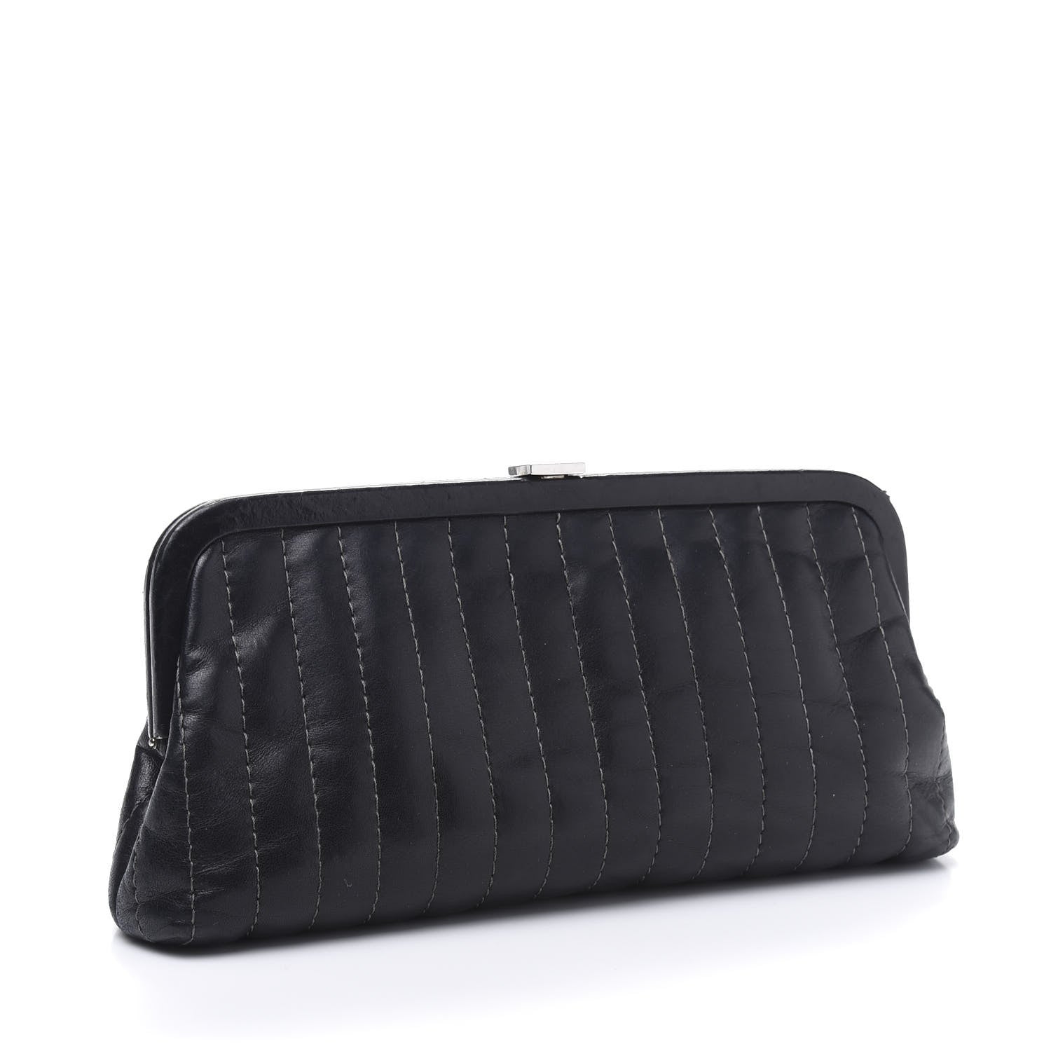 Chanel Lambskin Vertical Quilted Mademoiselle Clutch Black 3 of 10