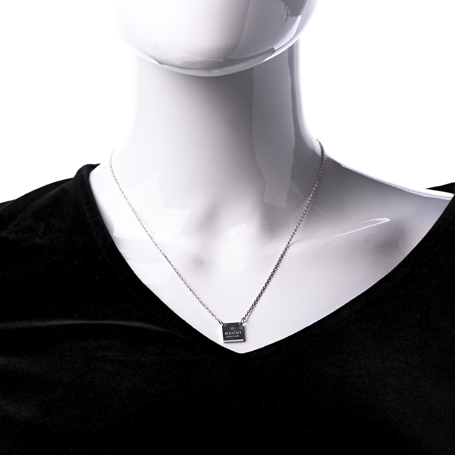 Gucci Sterling Silver Logo Square Tag Necklace 2 of 7