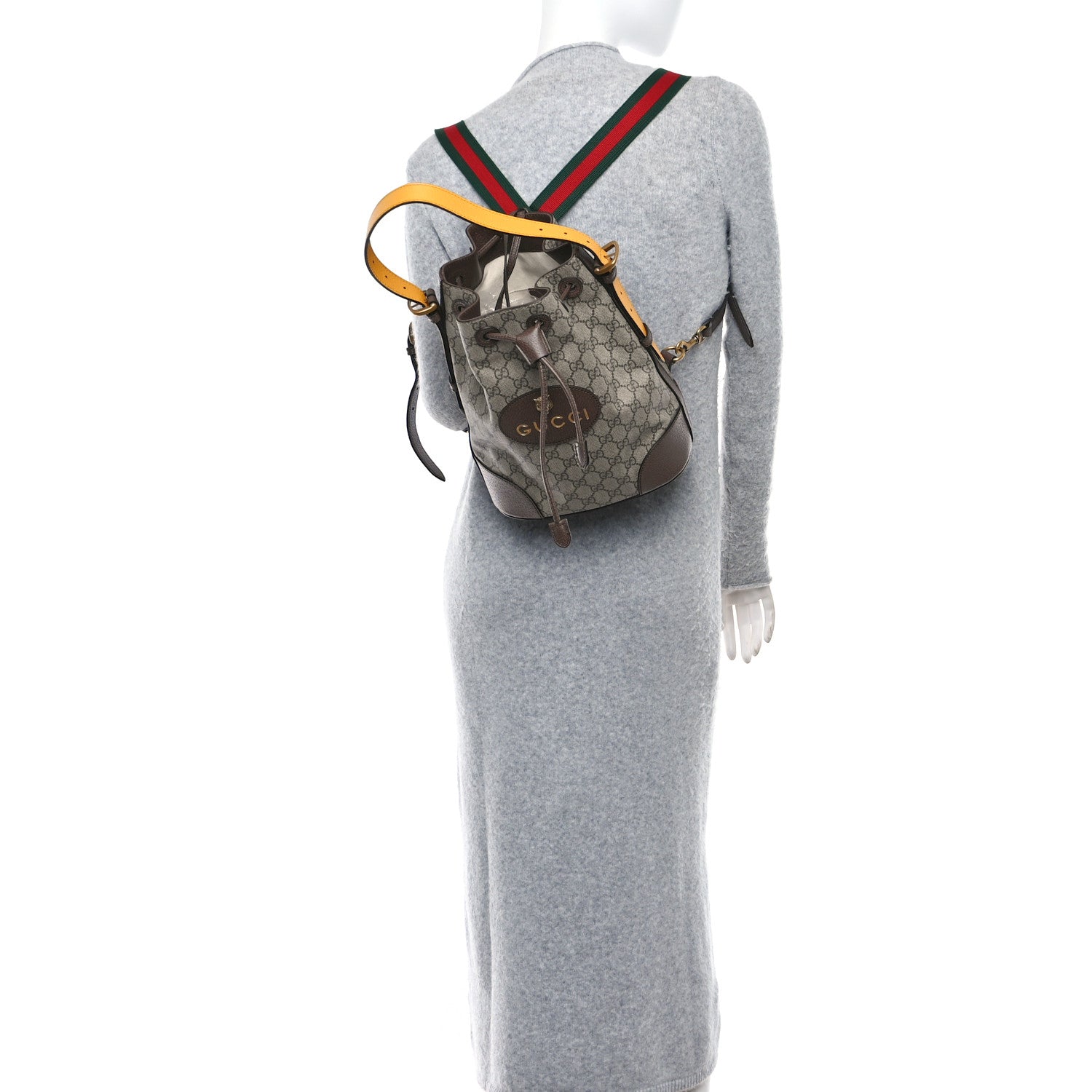 Gucci GG Supreme Monogram Neo Vintage Drawstring Bucket Backpack Beige New Acero Crop 3 of 10