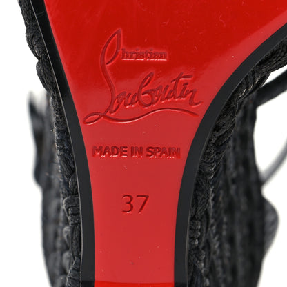 Christian Louboutin Cotton Braided Calfskin Bodrum 110 Wedge Sandals 37 Black 6 of 8