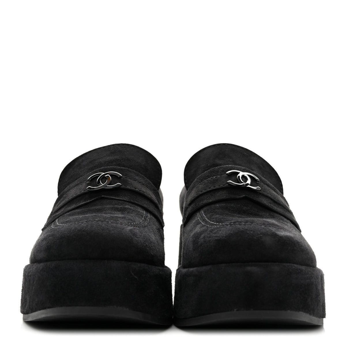 Chanel Suede Kidskin CC Platform Loafers 40 Black 3 of 10