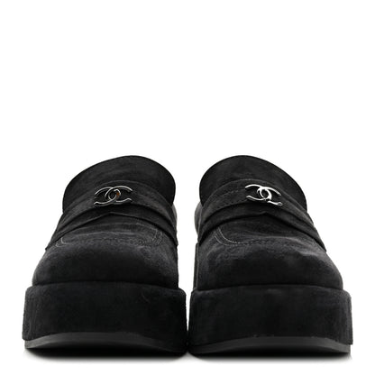 Chanel Suede Kidskin CC Platform Loafers 40 Black 3 of 10