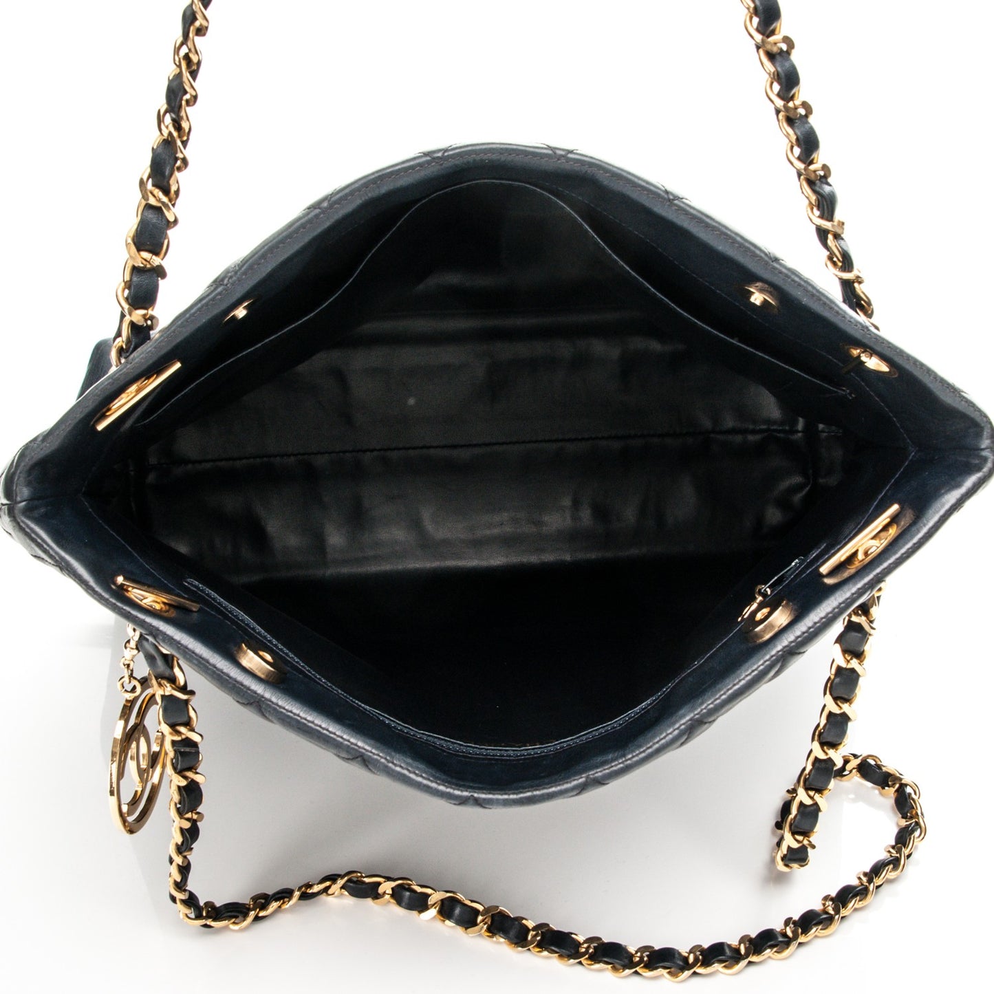 Calfskin Quilted Shoulder Bag Navy Blue