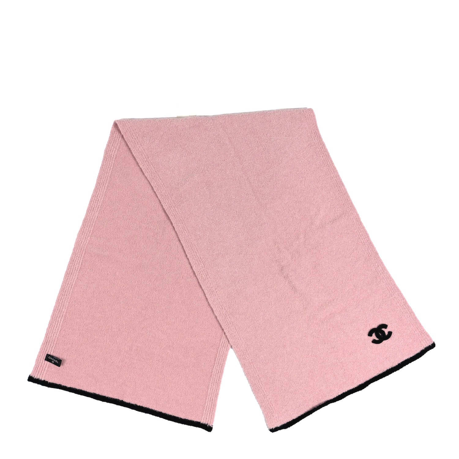 Chanel Cashmere Silk Knit CC Scarf Pink Black 2 of 4