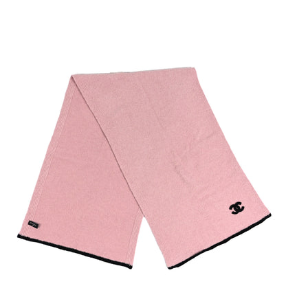 Chanel Cashmere Silk Knit CC Scarf Pink Black 2 of 4