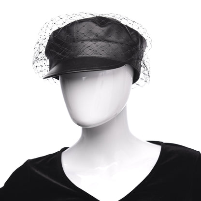 Christian Dior Lambskin Arty Cap with Veil 57 Black 2 of 7