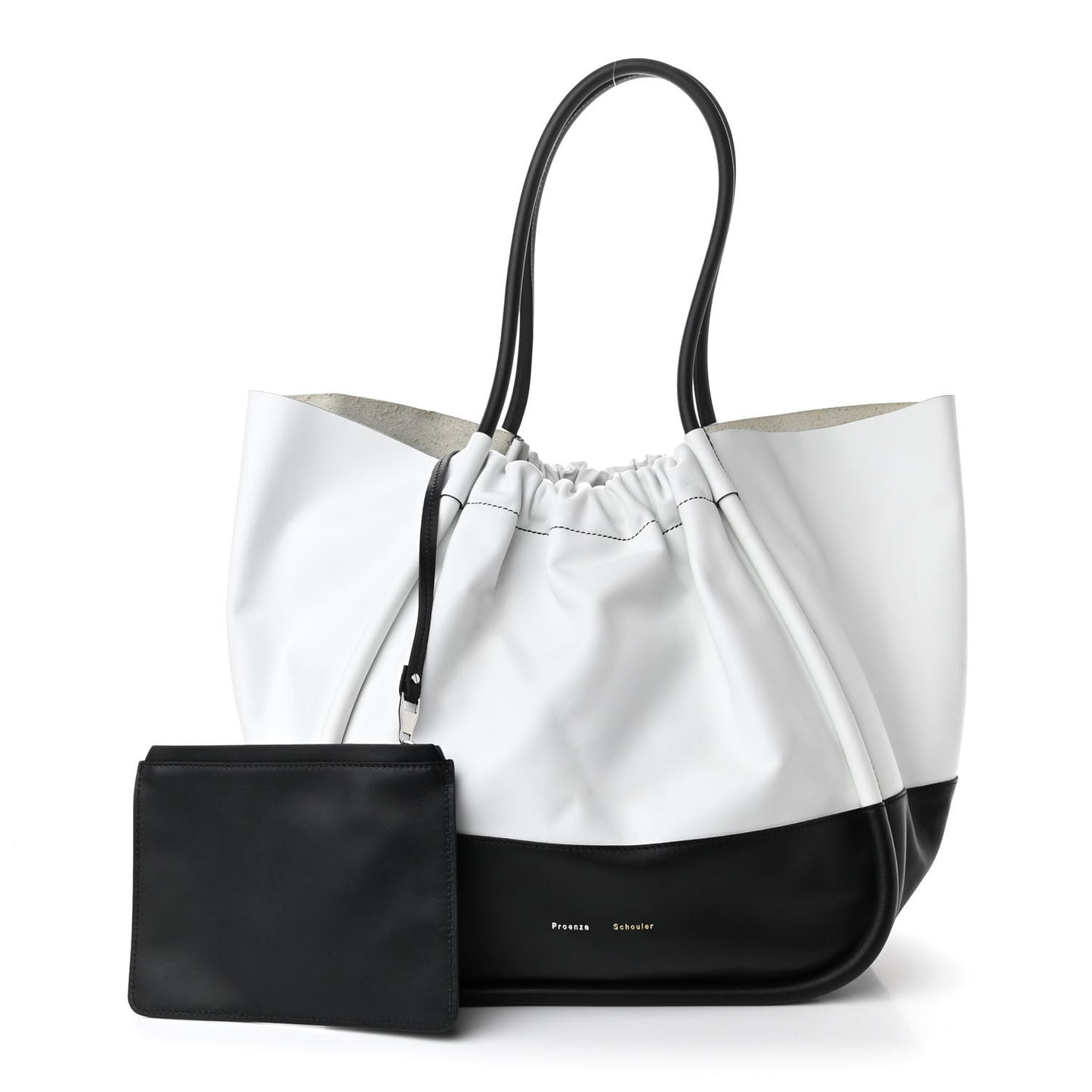 Calfskin Two Tone Ruched Tote White Black