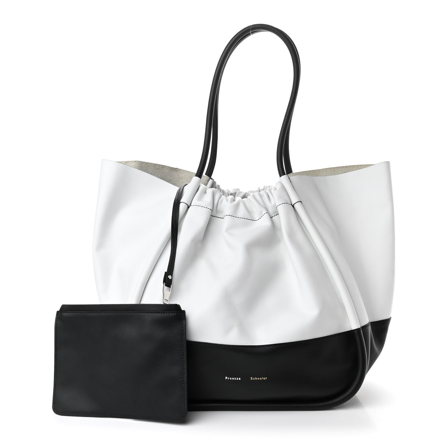 Proenza Schouler Calfskin Two Tone Ruched Tote White Black 1 of 11