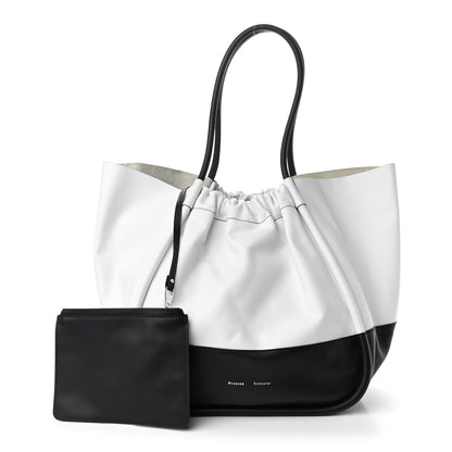 Proenza Schouler Calfskin Two Tone Ruched Tote White Black 1 of 11