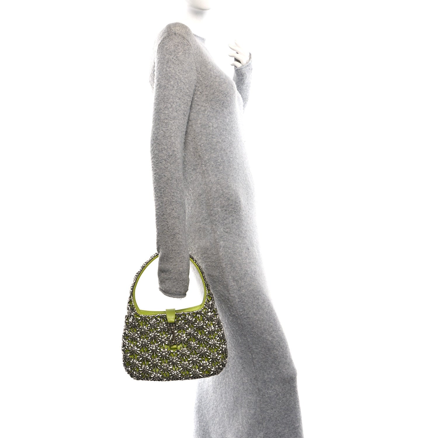 Gucci Calfskin Crystal Small Jackie 1961 Hobo Bag Green 2 of 10