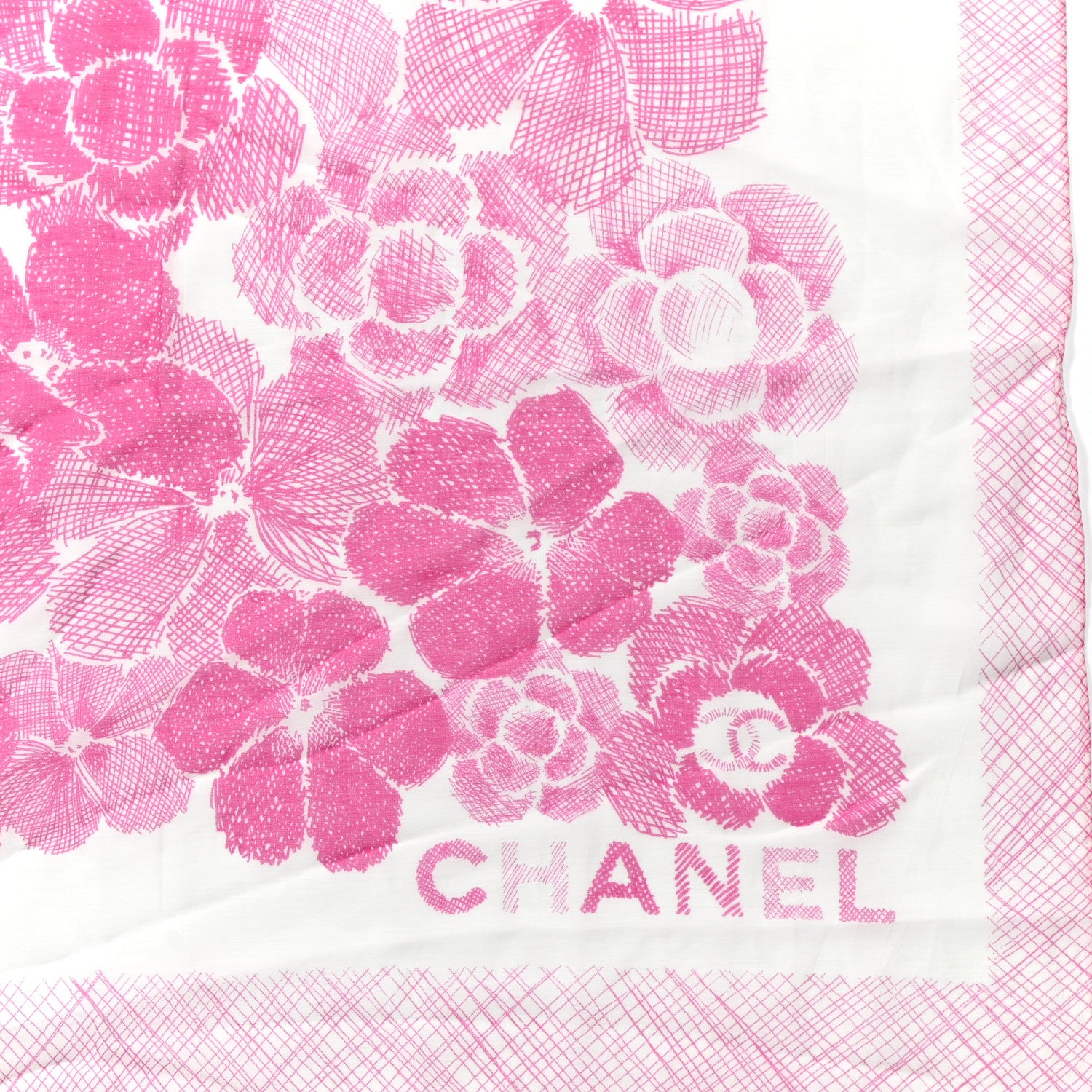 Chanel Cotton Silk CC Camellia Stole Pink White 2 of 4