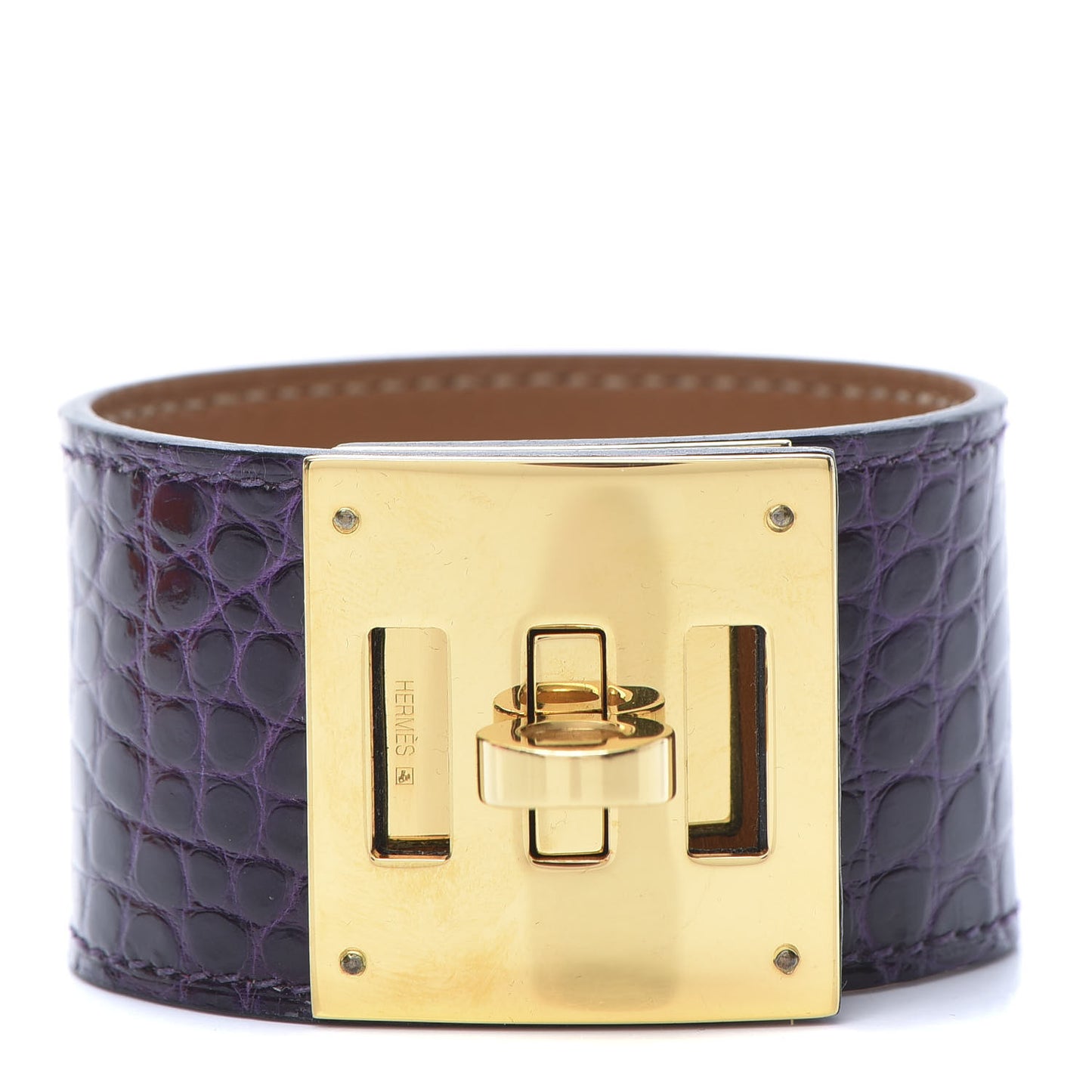 Shiny Alligator Kelly Dog Cuff Amethyst