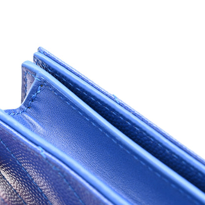 Saint Laurent Grain De Poudre Matelasse Chevron Monogram Flap Card Case Blue Gitano 10 of 11