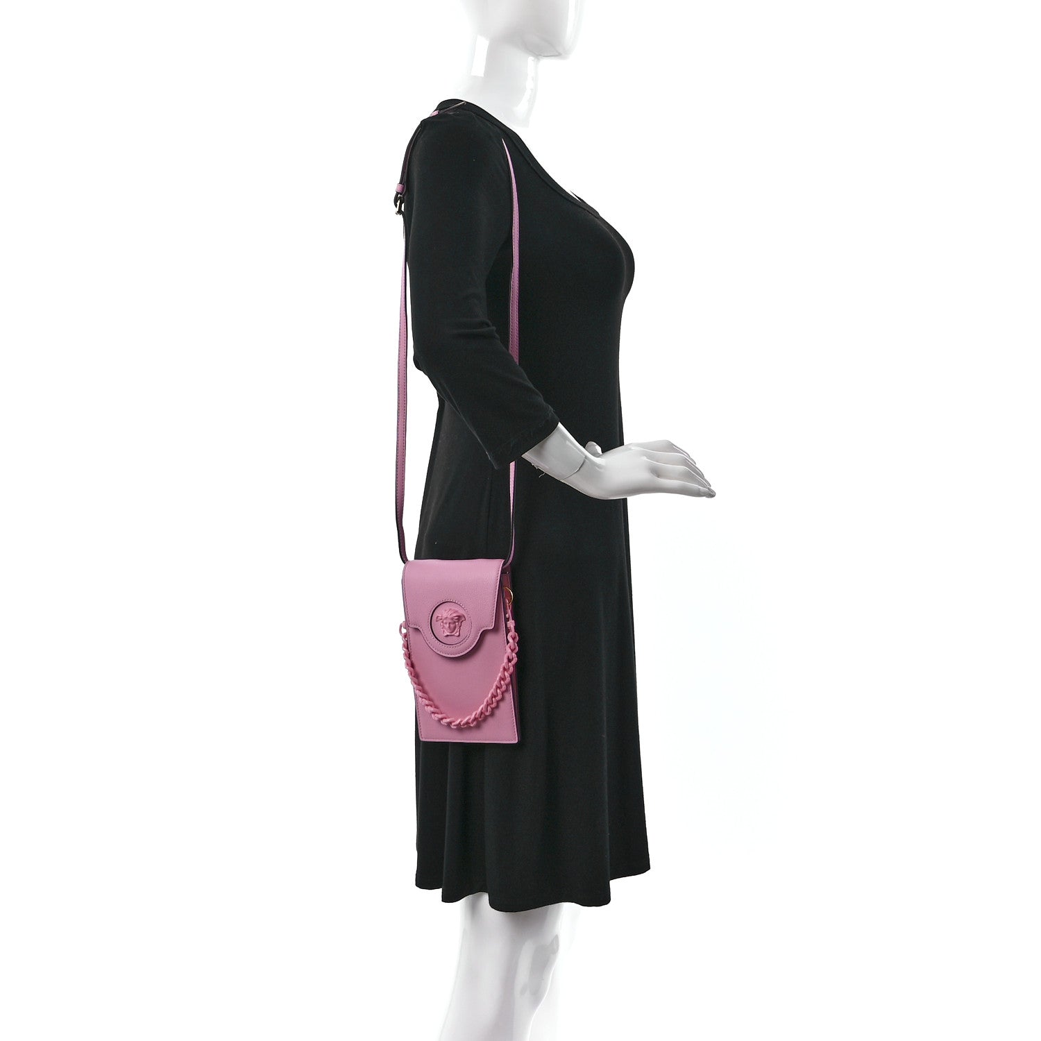 Versace Calfskin La Medusa Chain Crossbody Phone Pouch Pink 2 of 8