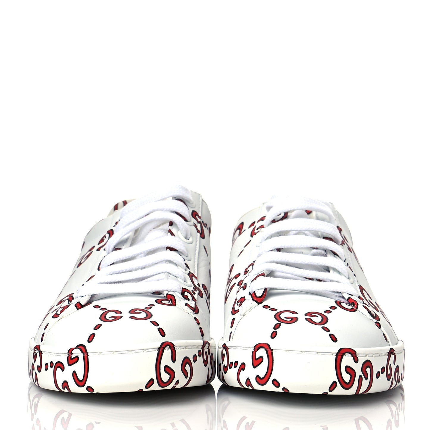 Calfskin GucciGhost Print Womens Ace Sneakers 36 White Hibiscus Red