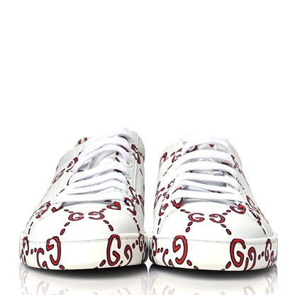 Gucci Calfskin GucciGhost Print Womens Ace Sneakers 36 White Hibiscus Red 2 of 9