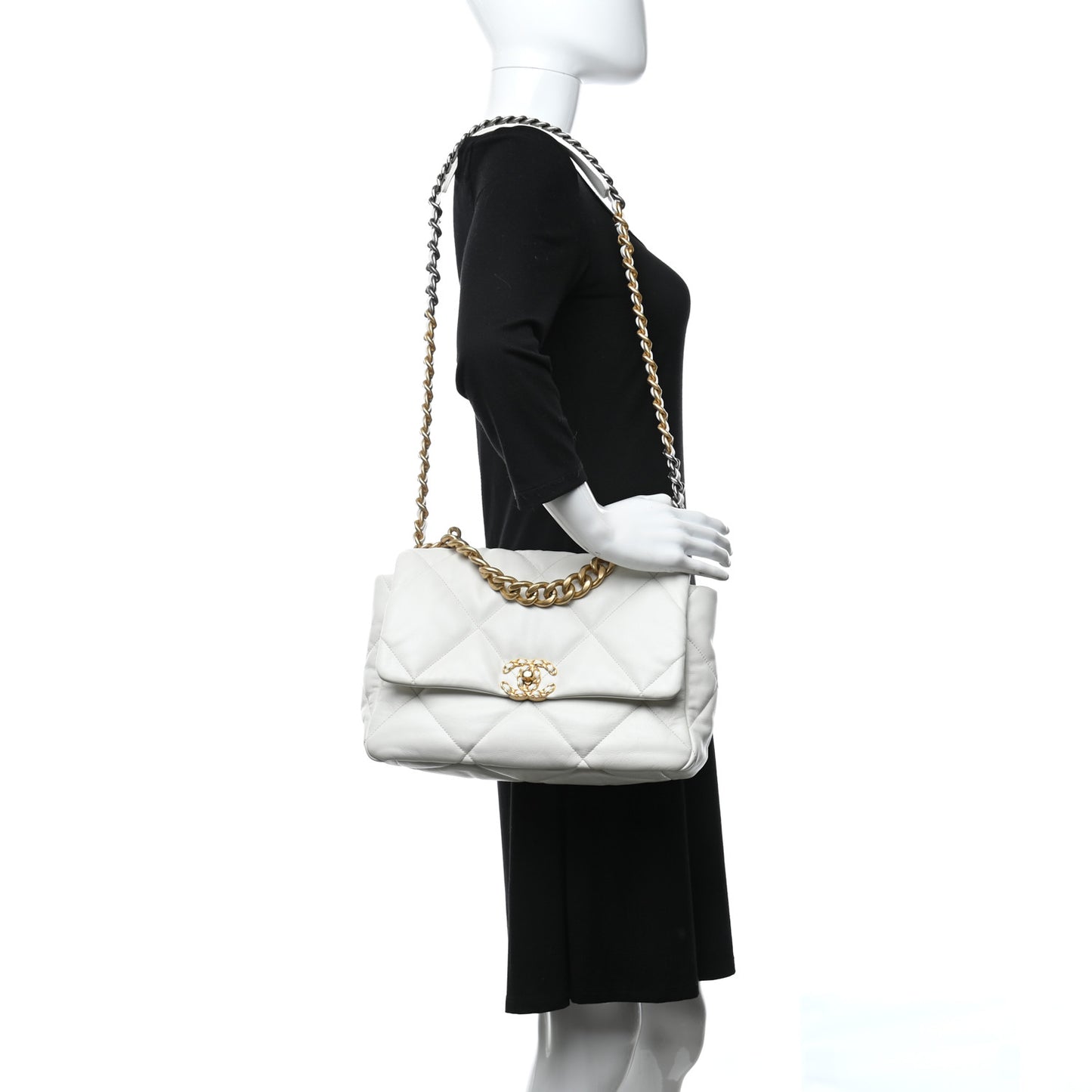 Goatskin Quilted Large Chanel 19 Flap White