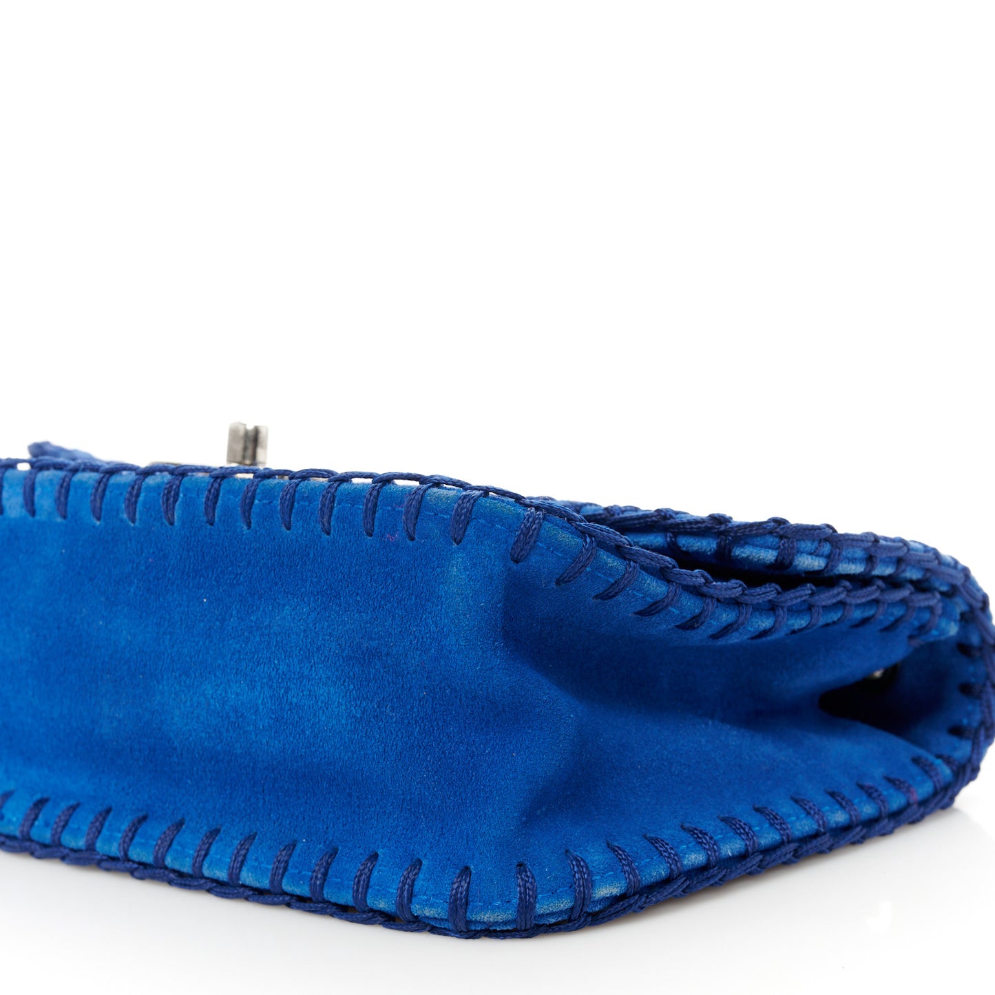 Suede Quilted Whipstitch Mini Flap Blue