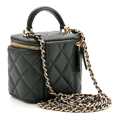 Chanel Iridescent Lambskin Quilted Mini Top Handle Vanity Case With Chain Dark Green 3 of 10