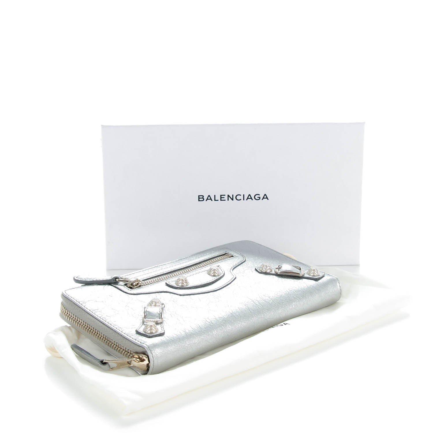 Balenciaga Agneau Giant 12 Silver Hardware Continental Zip Around Wallet Gris Aluminum 4 of 8