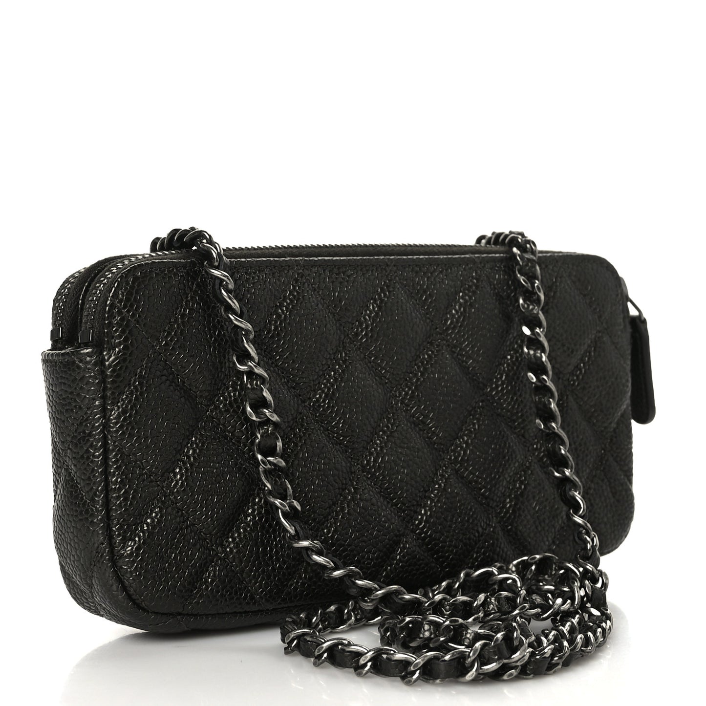 Metallic Caviar Quilted Small Clutch With Chain Dark Grey