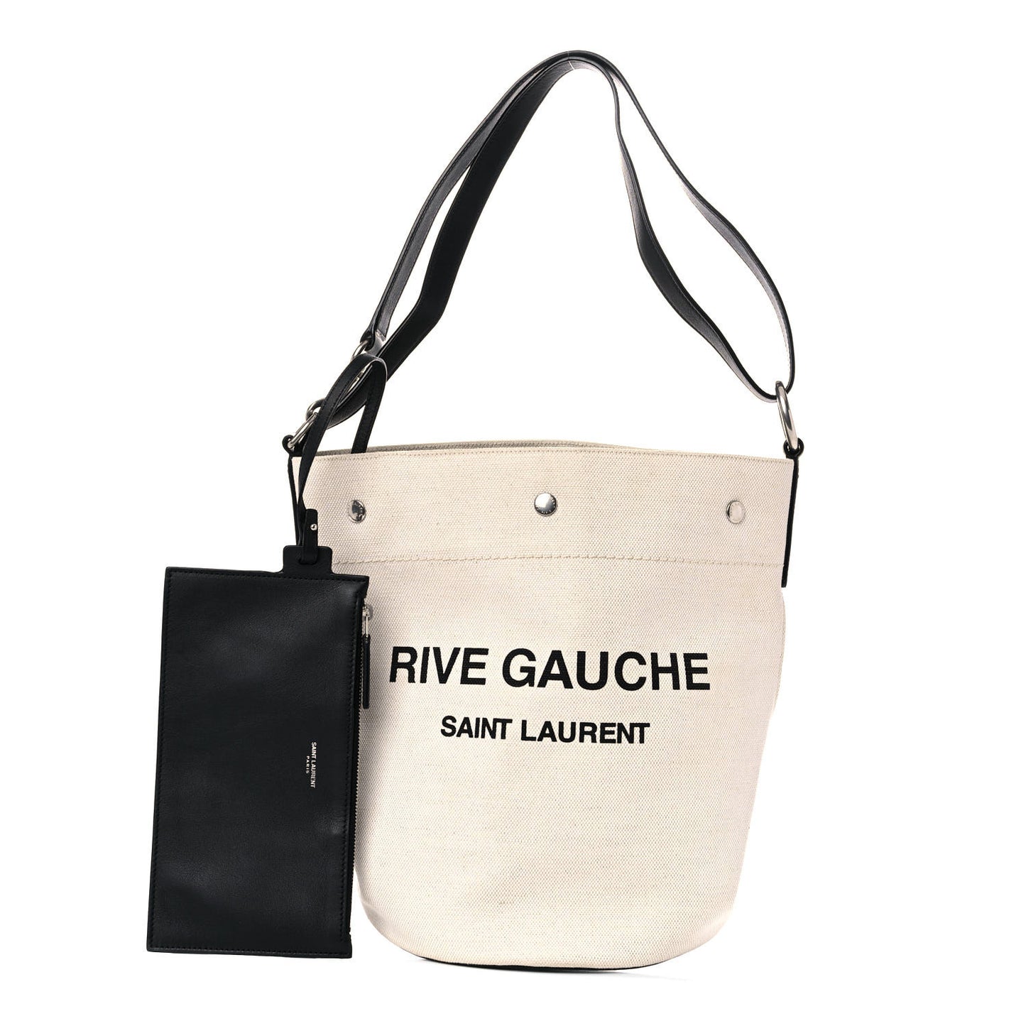 Linen Calfskin Rive Gauche Bucket Bag Greggio Natural