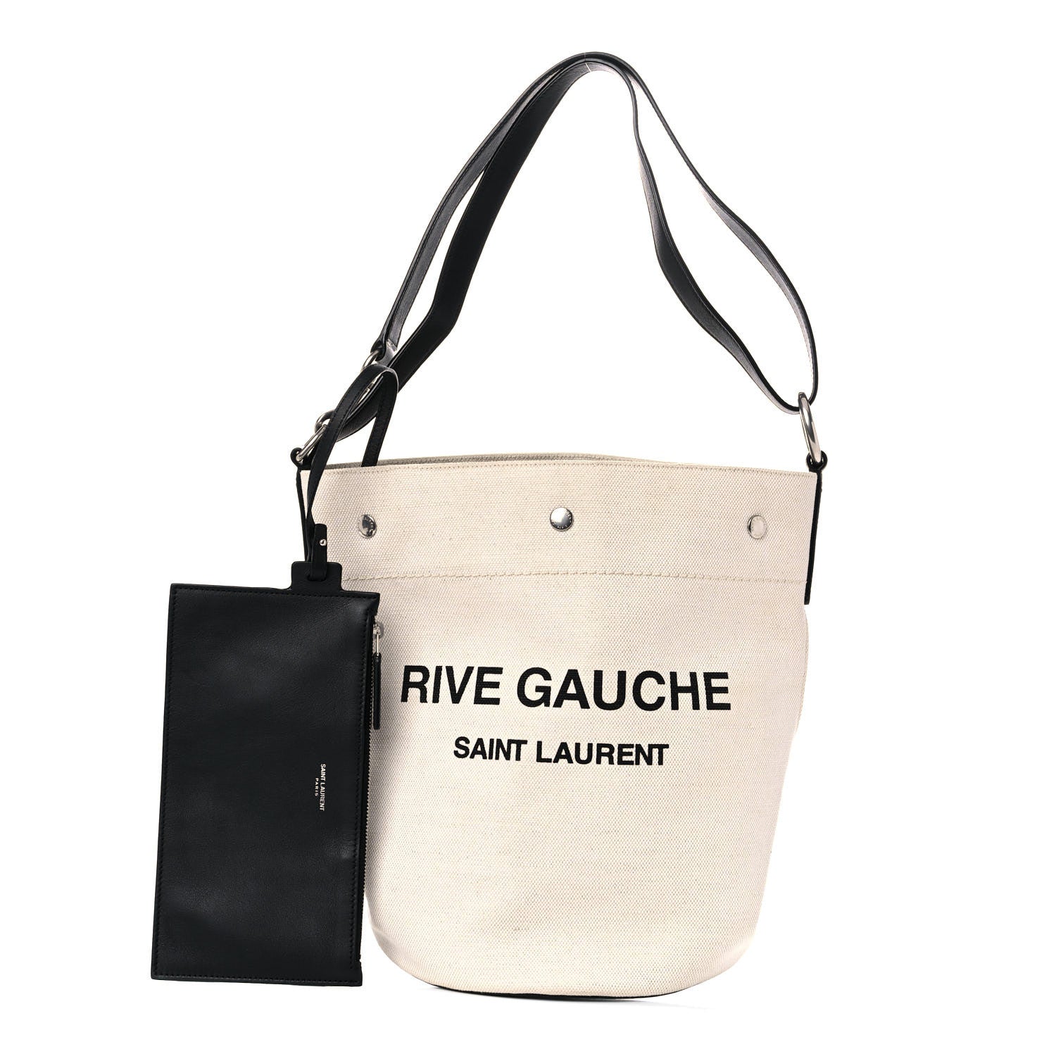 Saint Laurent Linen Calfskin Rive Gauche Bucket Bag Greggio Natural 1 of 13