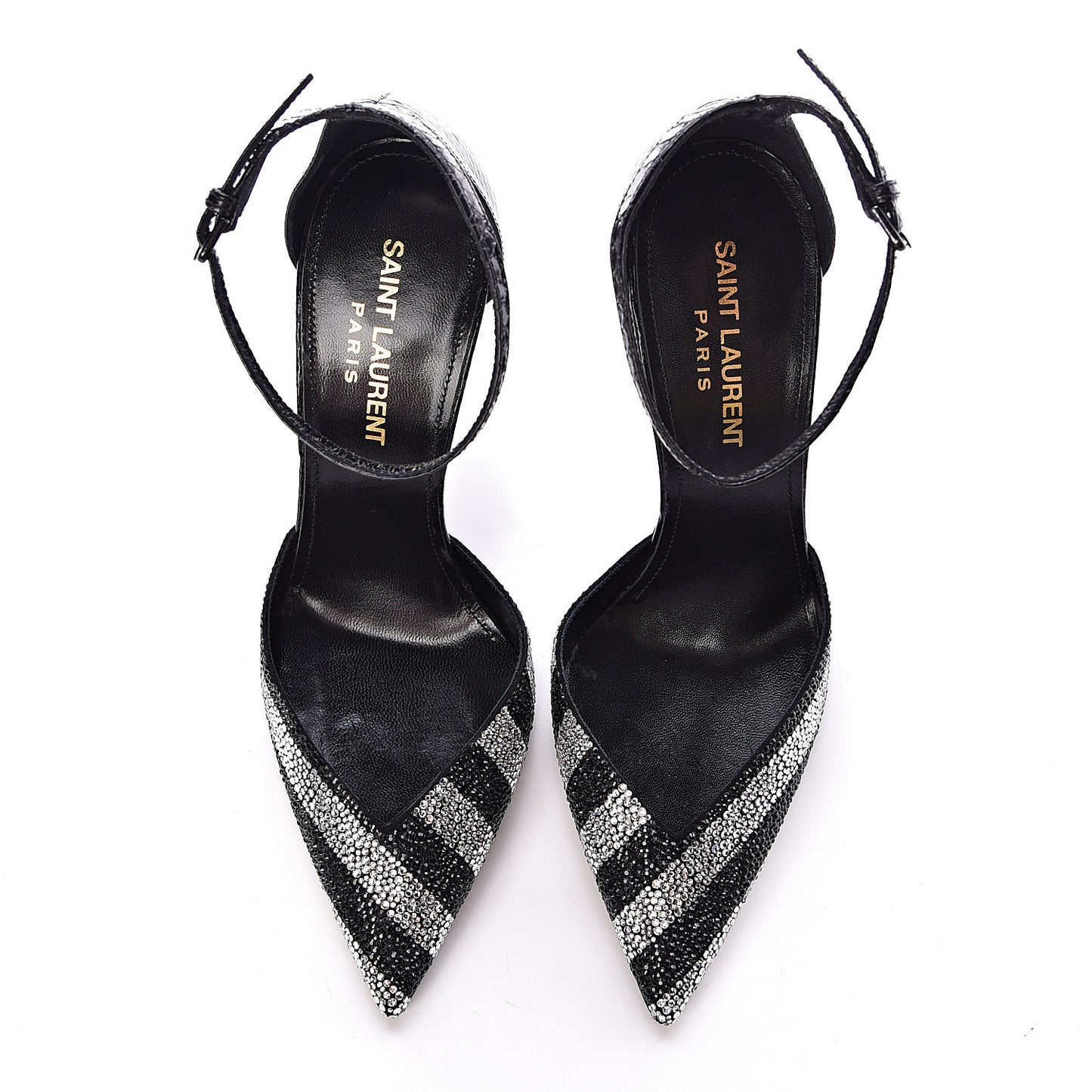 Watersnake Crystal Embellished Zoe 105 Ankle Strap Pumps 35 Black