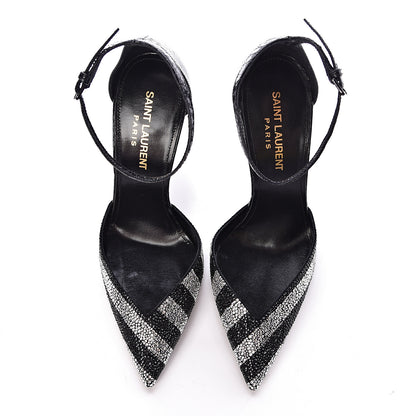Saint Laurent Watersnake Crystal Embellished Zoe 105 Ankle Strap Pumps 35 Black 7 of 8