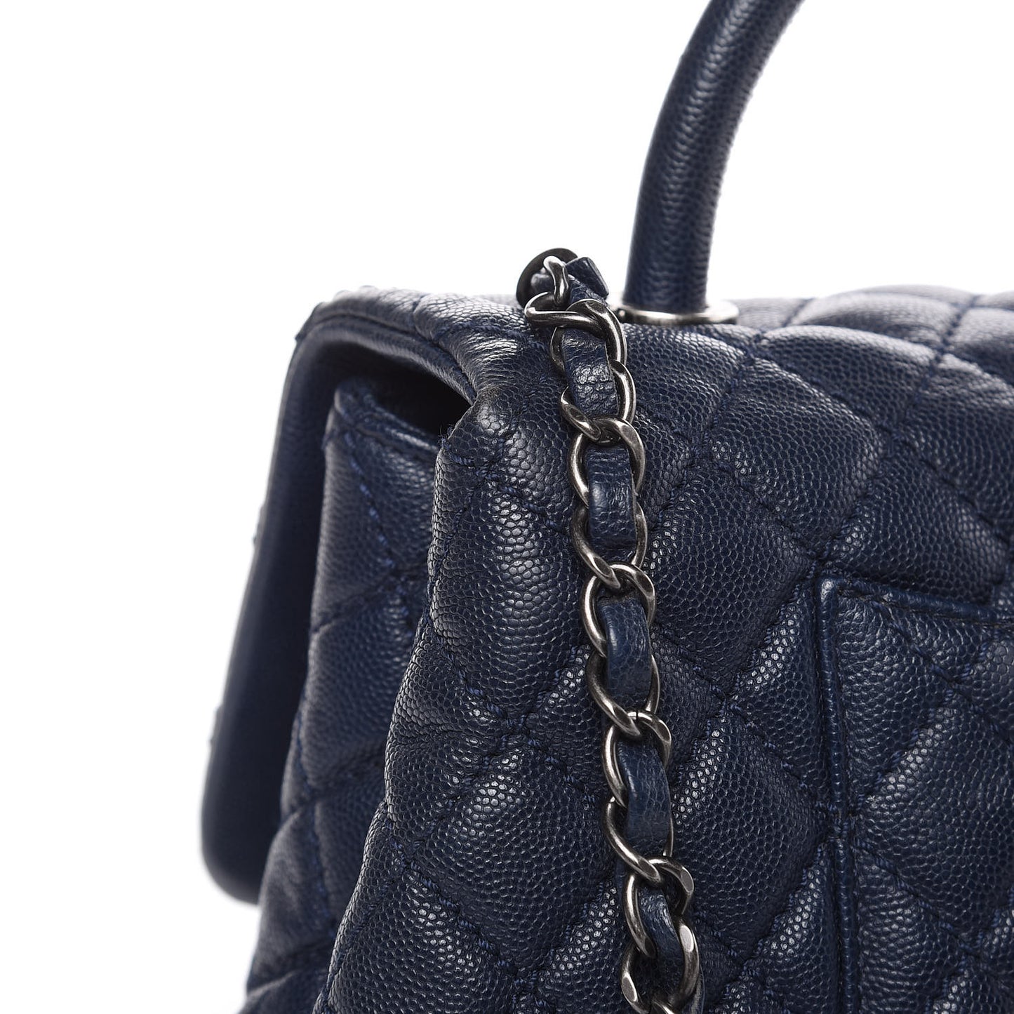 Caviar Quilted Small Coco Handle Flap Navy
