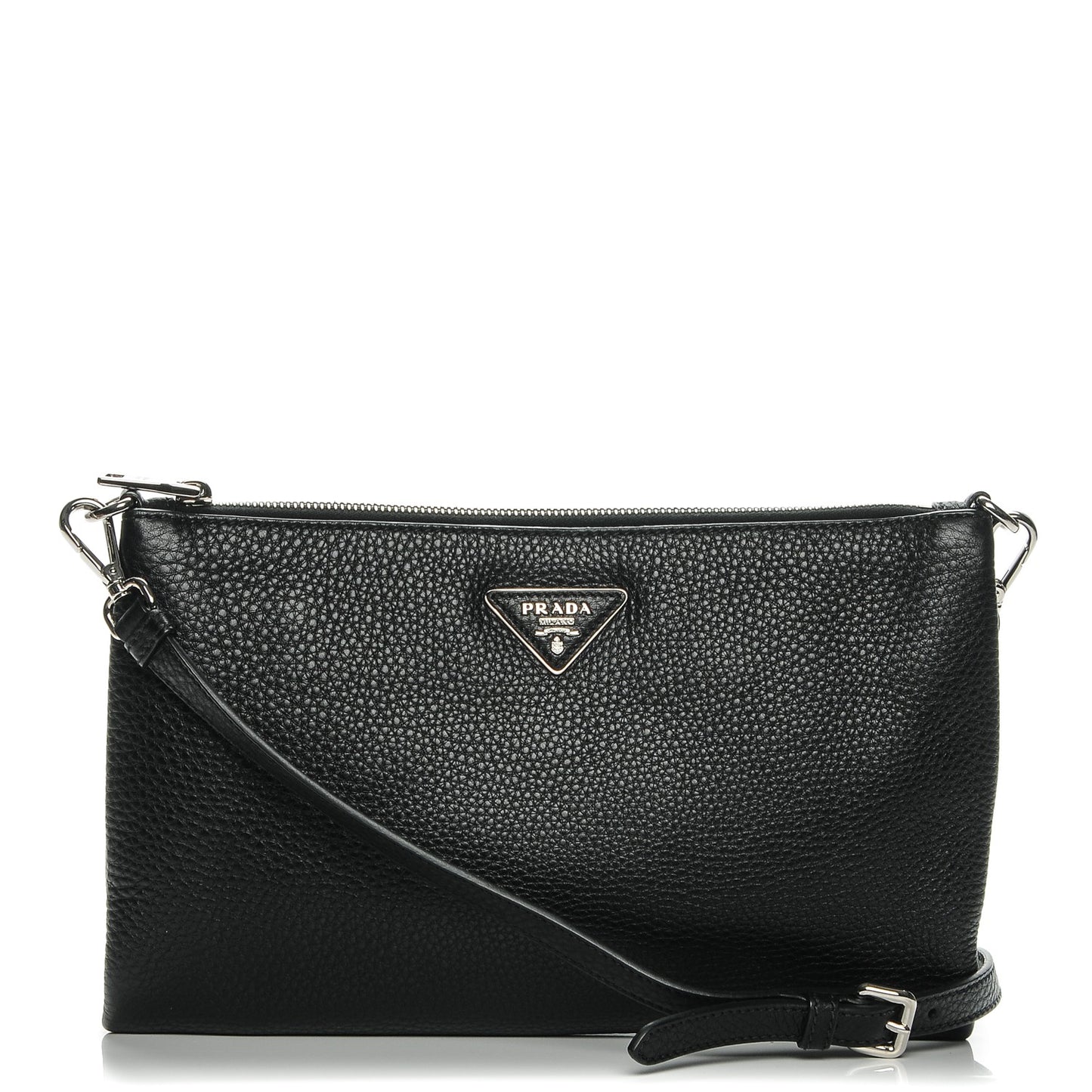 Vitello Daino Zippered Crossbody Bag Black