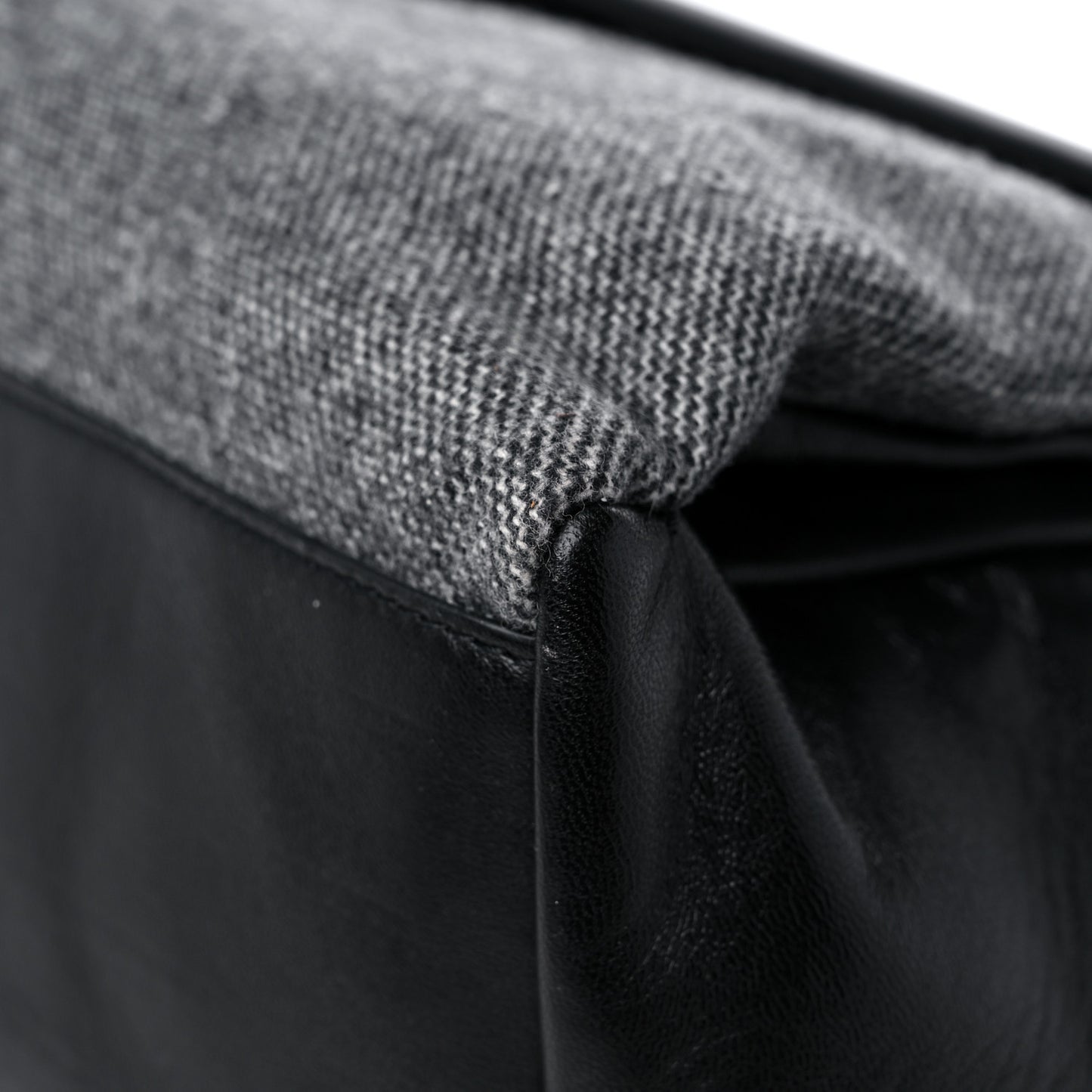 Tweed Wool Calfskin Medium Pandora Pure Flap Bag Dark Grey Black