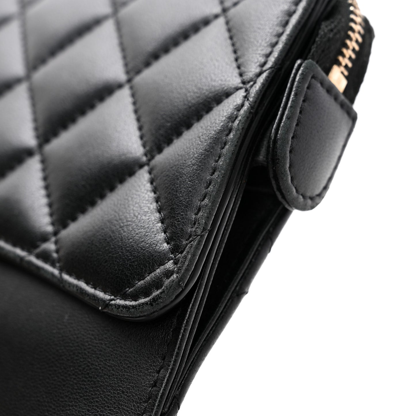 Lambskin Quilted Classic Pouch With Handle Black