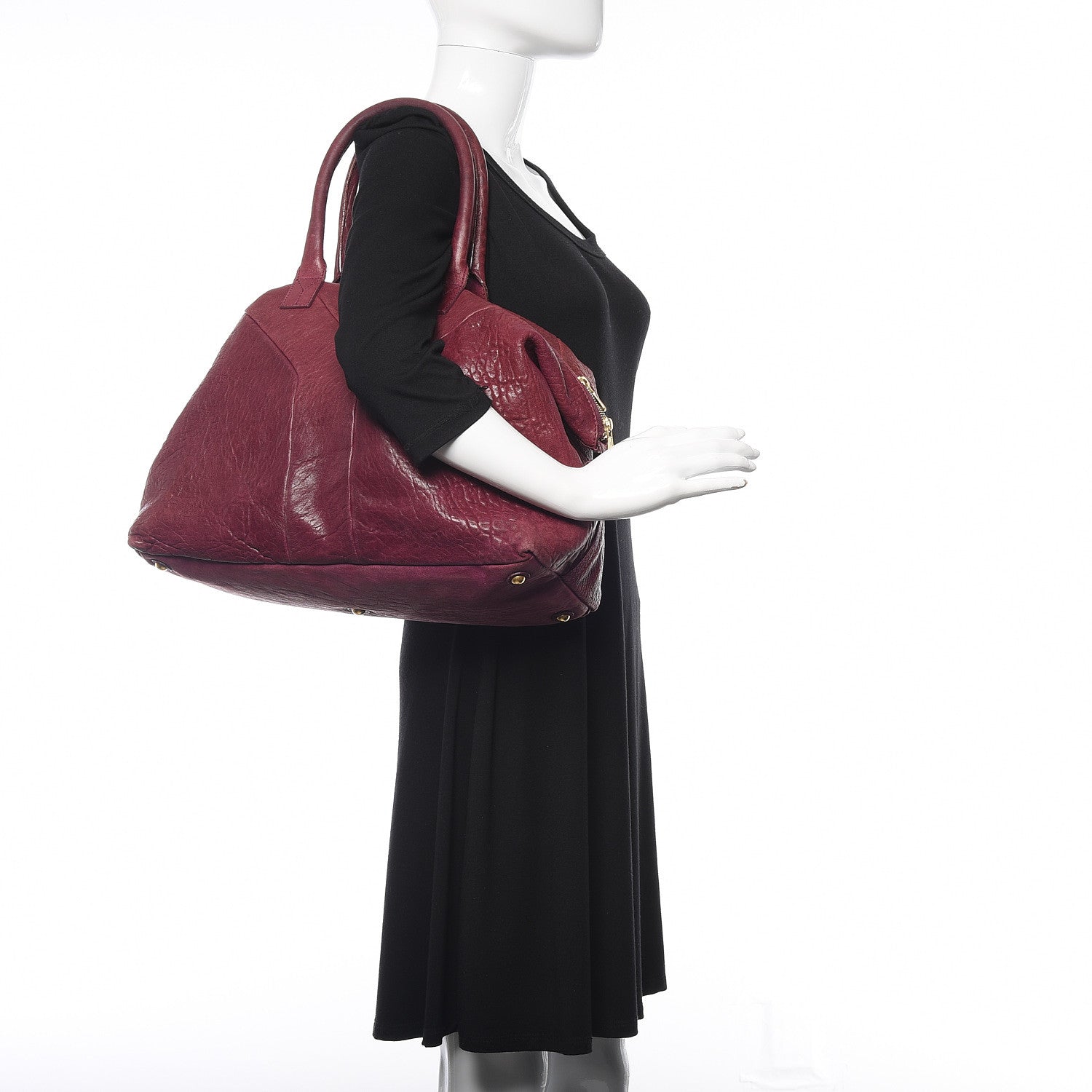 Saint Laurent Pebbled Lambskin Medium Easy Sac Burgundy 2 of 14