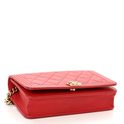 Chanel Caviar Quilted Boy Wallet On Chain WOC Red 3 of 13