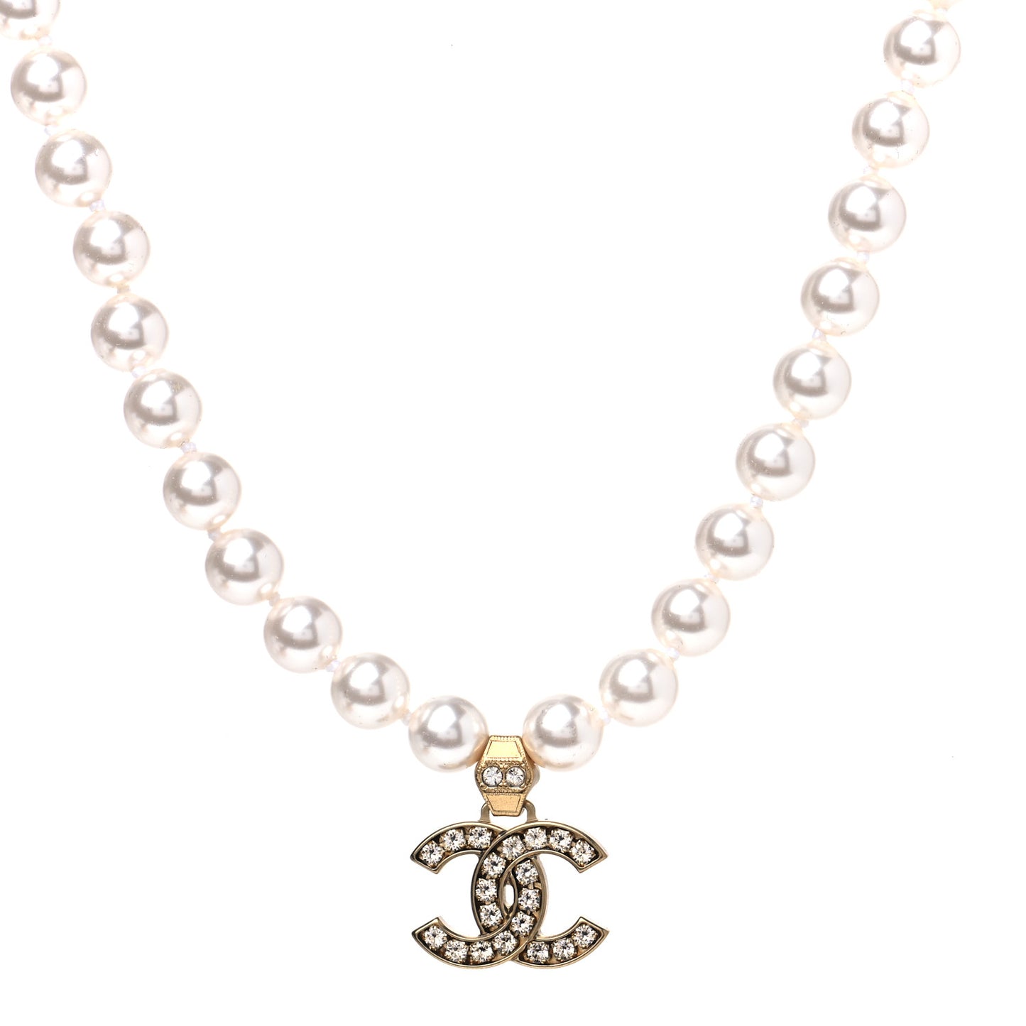 Pearl Crystal CC Short Necklace Gold