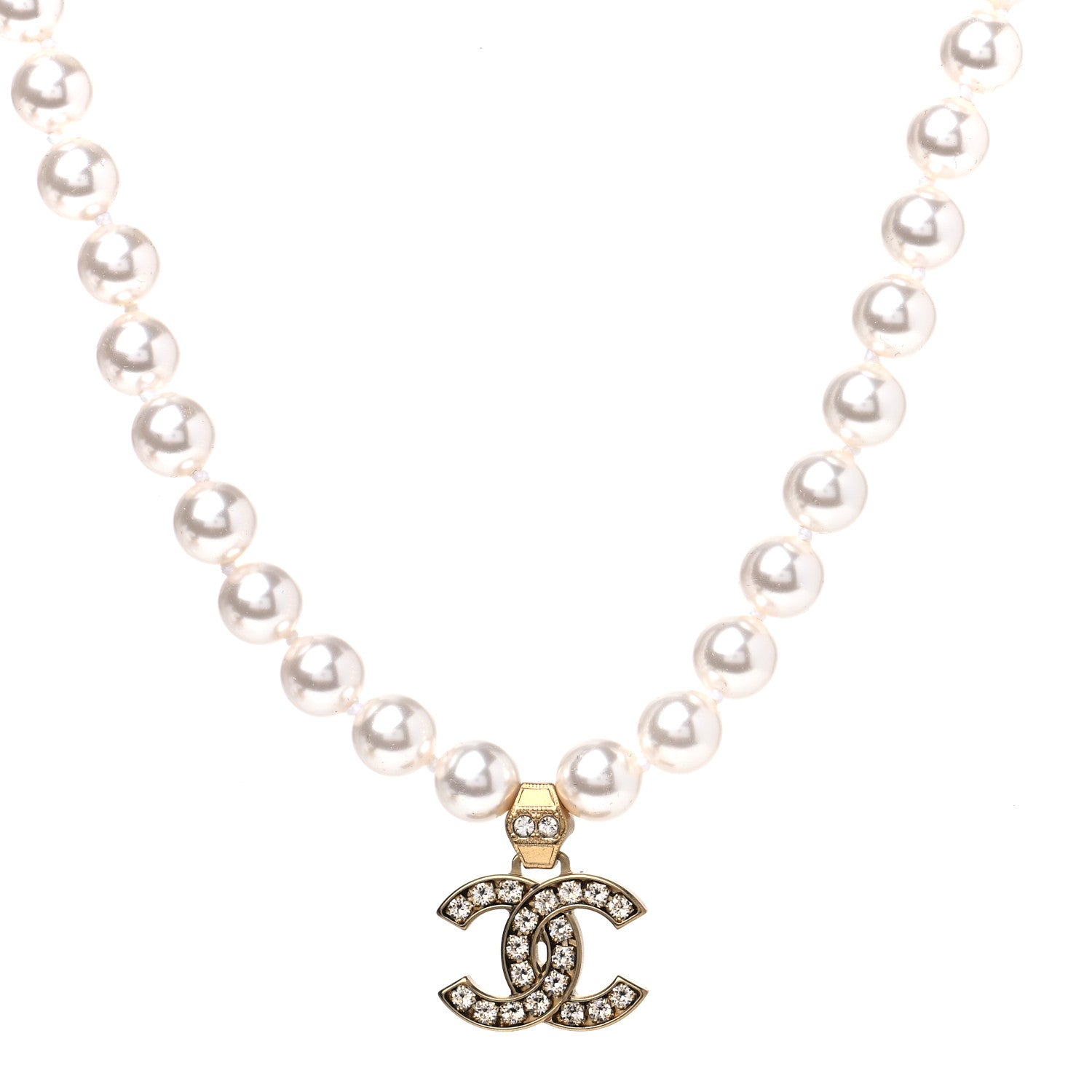Chanel Pearl Crystal CC Short Necklace Gold 1 of 4