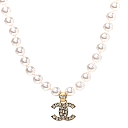 Chanel Pearl Crystal CC Short Necklace Gold 1 of 4