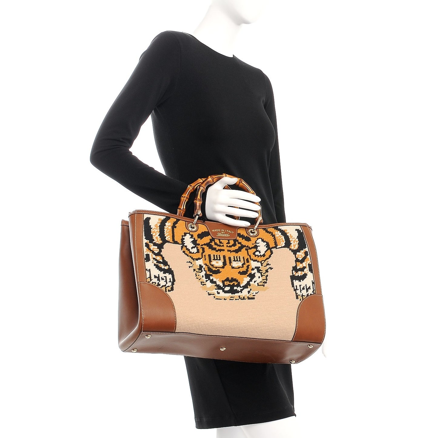 Embroidered Large Bamboo Shopper Tote Brown