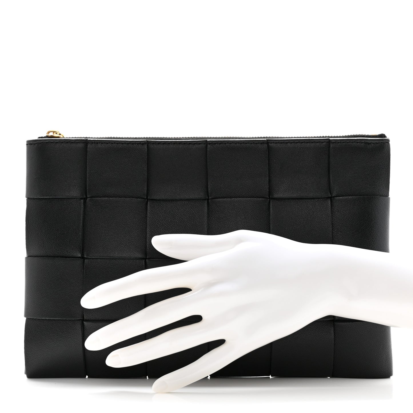 Nappa Maxi Intrecciato Small Cassette Flat Zip Pouch Black