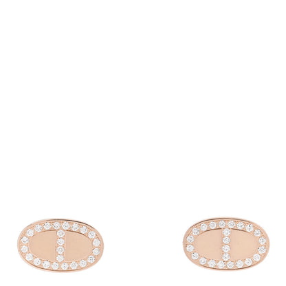 Hermes 18K Rose Gold Diamond Chaine d'Ancre Contour Stud Earrings 1 of 4