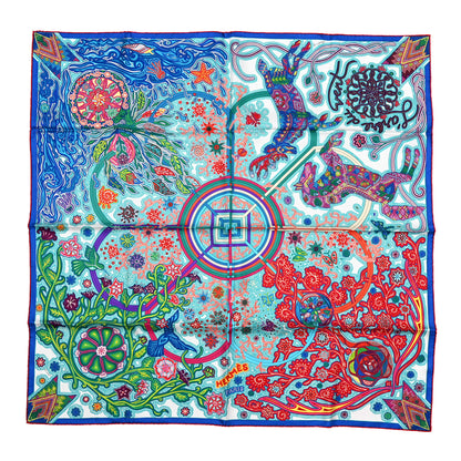 Hermes Silk Le Arbre Du Vent Scarf 90 Turquoise Vert Rose 1 of 4