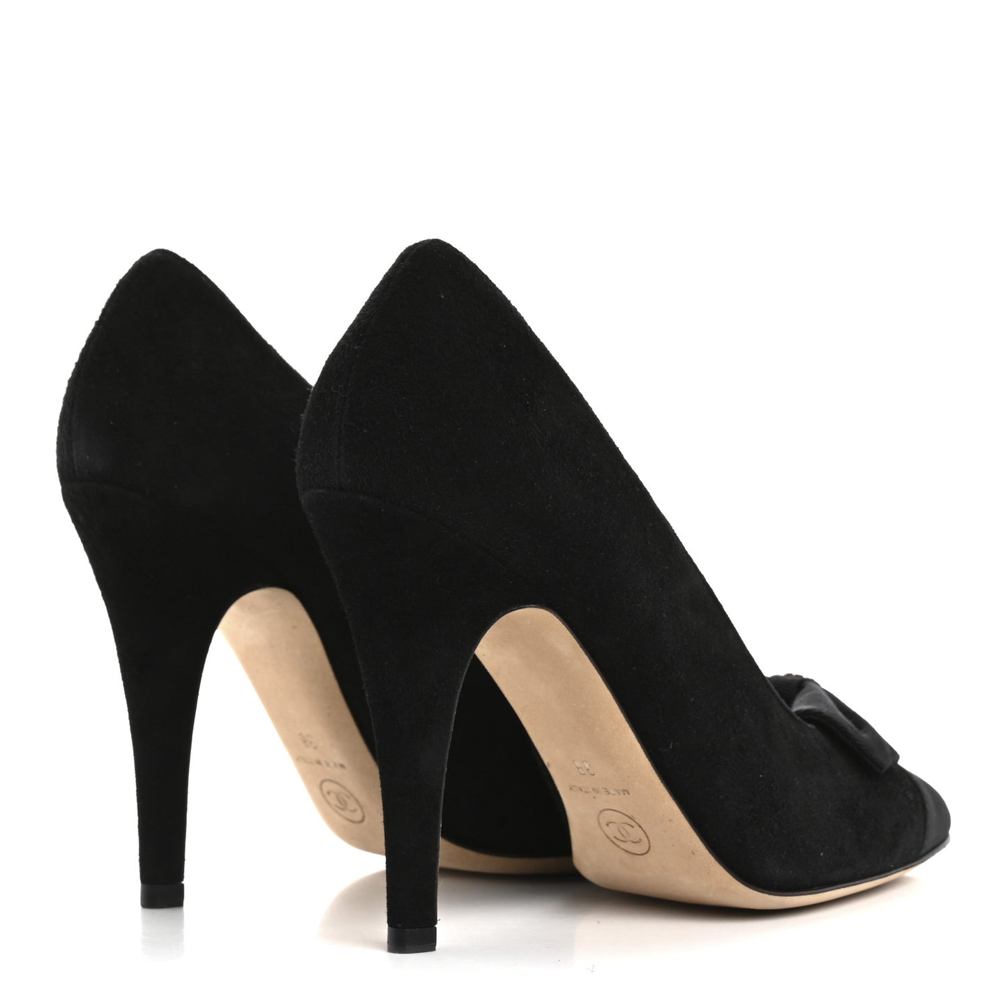 Suede Grosgrain Cap Toe CC Pumps 38 Black