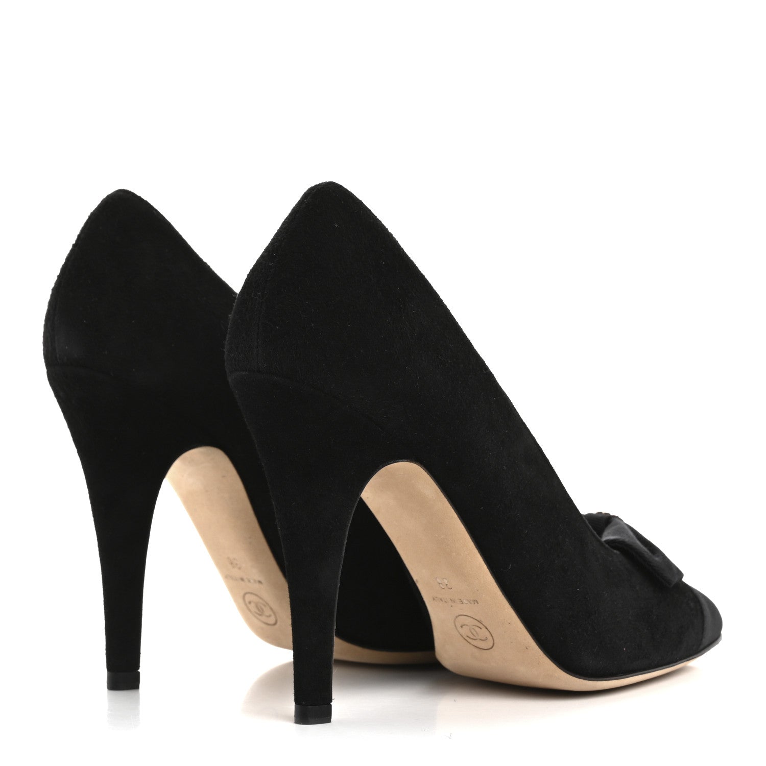Chanel Suede Grosgrain Cap Toe CC Pumps 38 Black 5 of 11