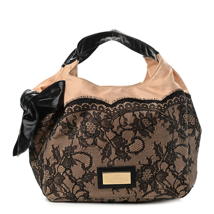 Valentino Garavani Straw Lace Bow Hobo Black 1 of 11