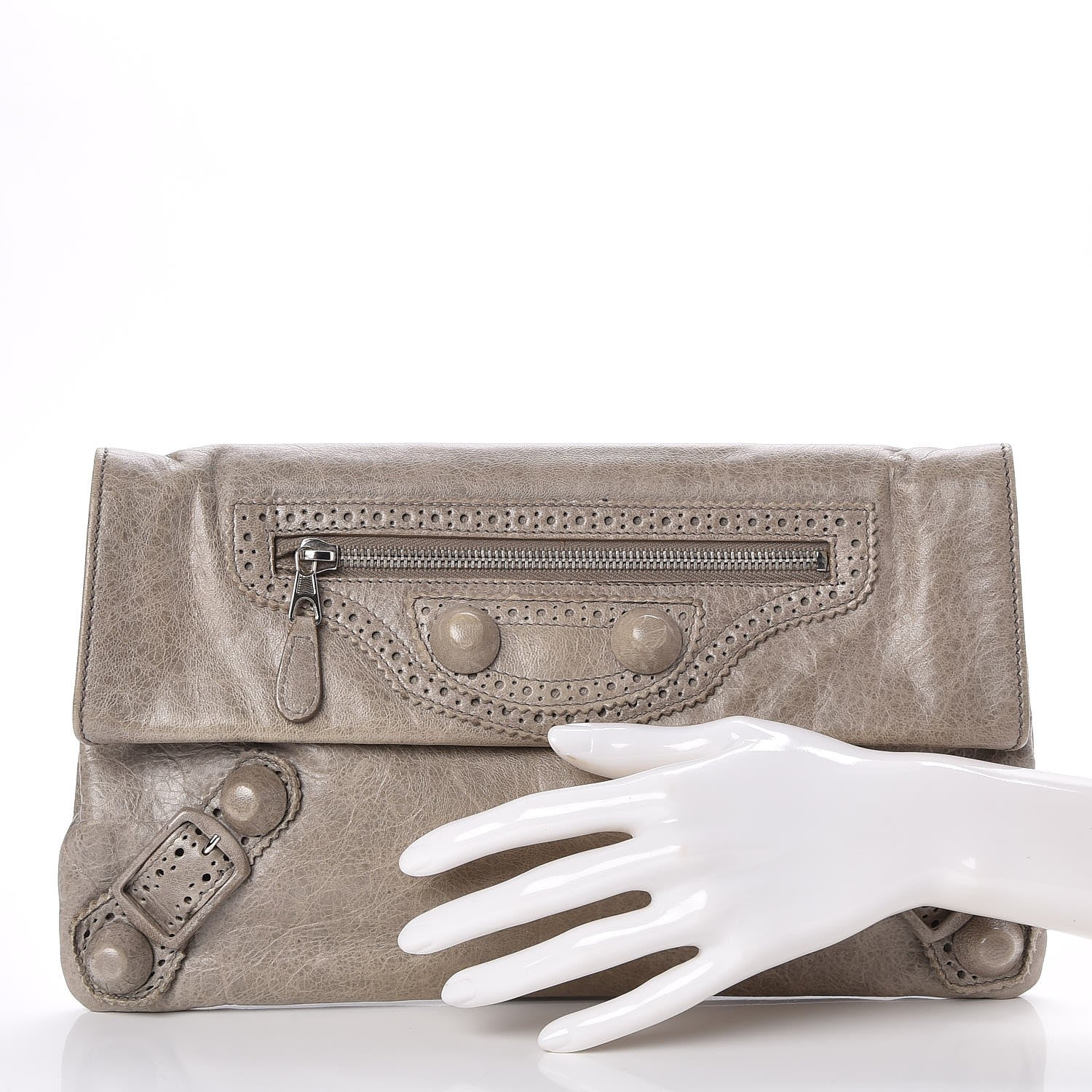 Balenciaga Agneau Giant Brogues Hardware Envelope Clutch Galet 2 of 7