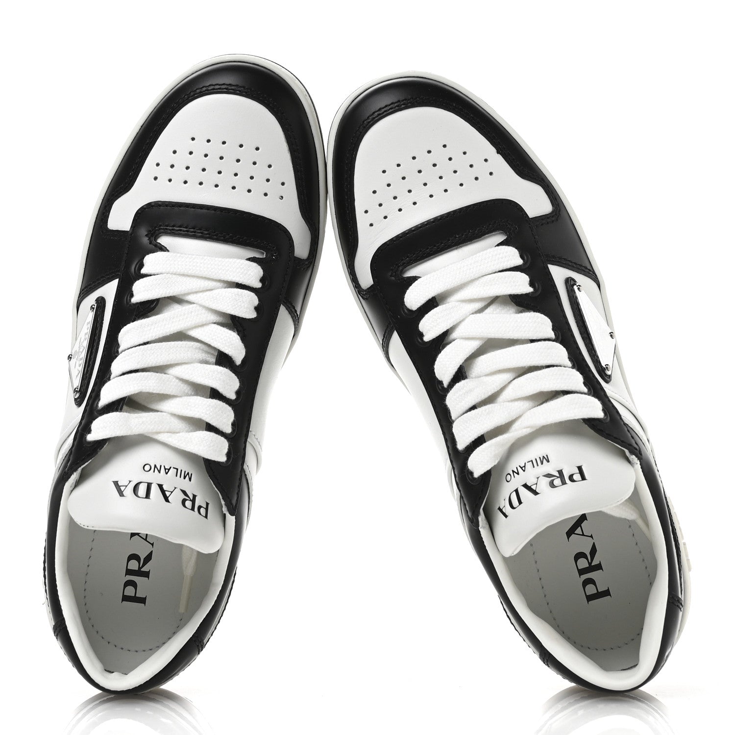 Prada Vitello Sport Spazzolato Rois Triangle Logo Womens Downtown Low Top 30mm Sneakers 36 White Black 2 of 7