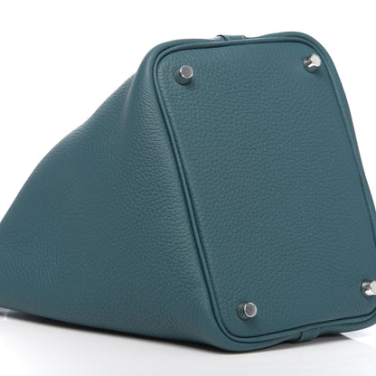 Hermes Taurillon Clemence Eclat Picotin Lock 18 PM Vert Bosphore Deep Blue 8 of 11