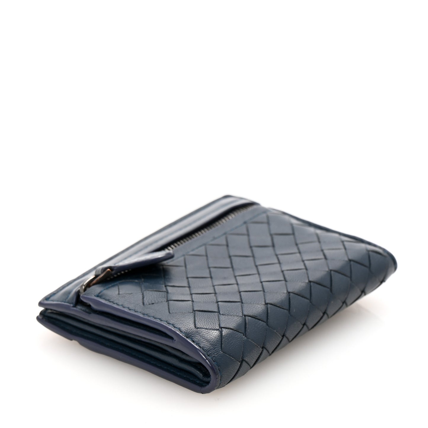 Nappa Intrecciato Bifold Zip Wallet Navy
